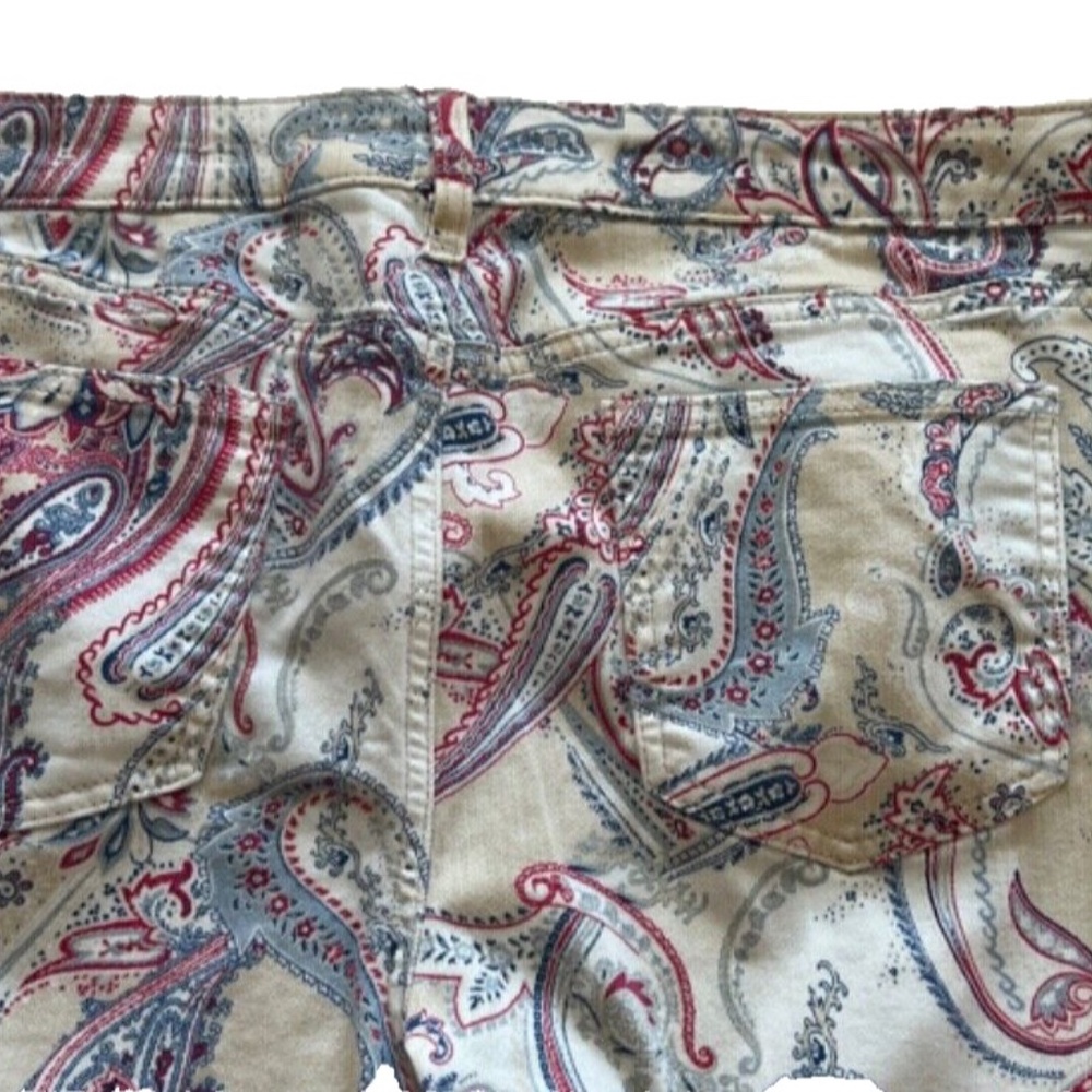 Chicos sz 2 Regular sz 12 Beige Blue Red Paisley So Slimming Girlfriend Crop - Picture 6 of 11